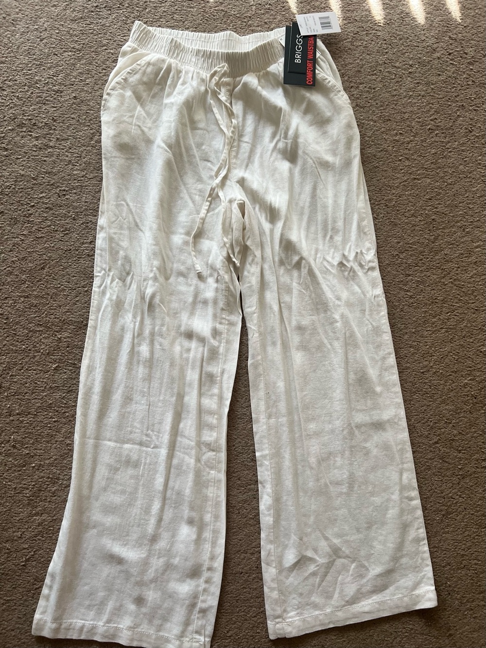 Briggs Straight Leg White Linen Pants. Sz 10, Medium. NEW
